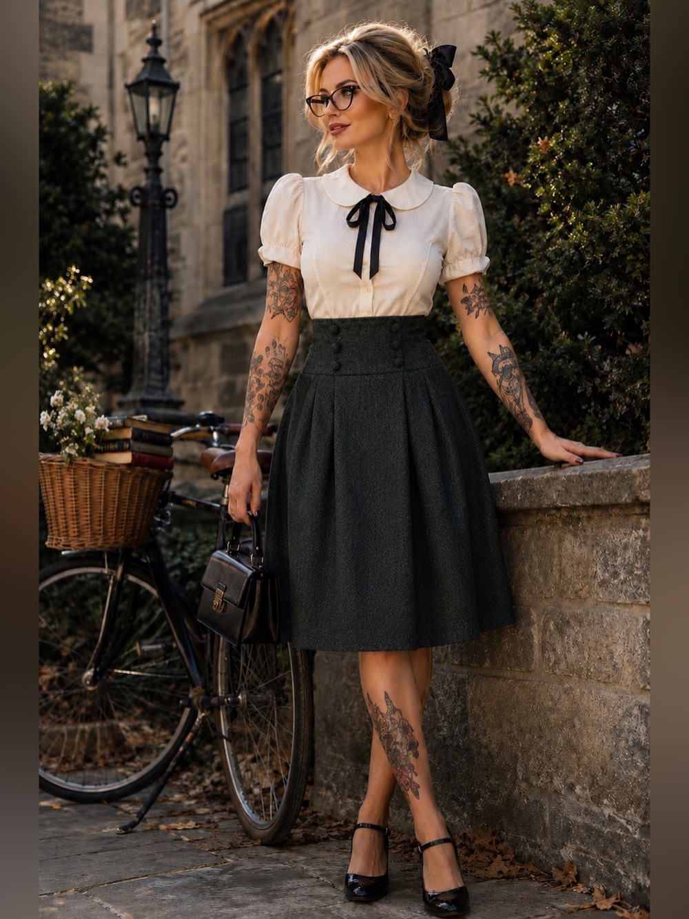 NWOT ModCloth Rockabilly Wool Blend Herringbone Midi Skirt A-Line Dark Academia